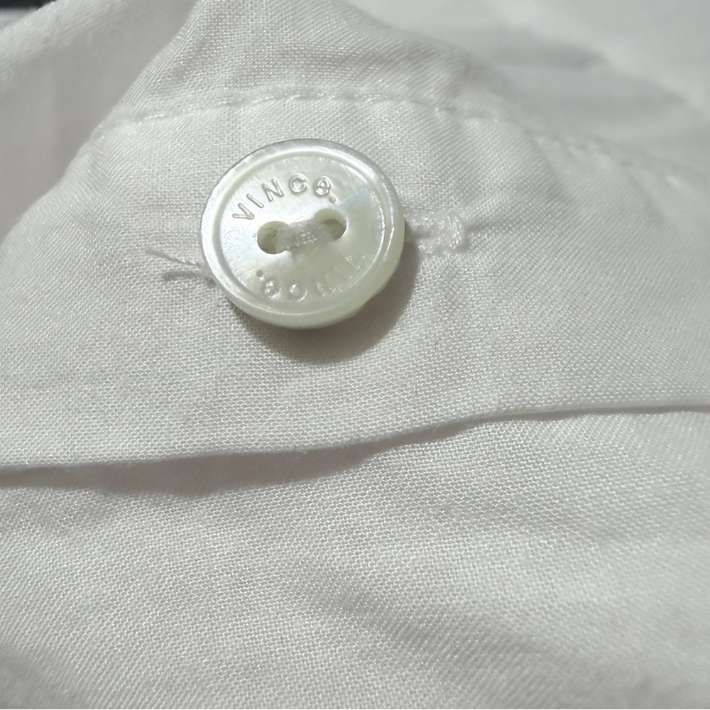 Vince Crisp White Collared Short Roll Sleeve Feminine Button Up Shirt Size Large - Picture 6 of 7